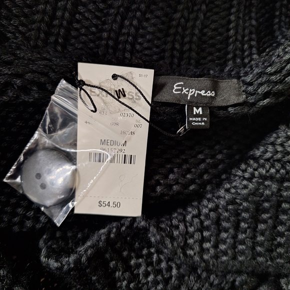 Express NEW Black Wool Blend Preppy Romantic Whimsigoth Knit Cardigan Sweater *M - Picture 9 of 12